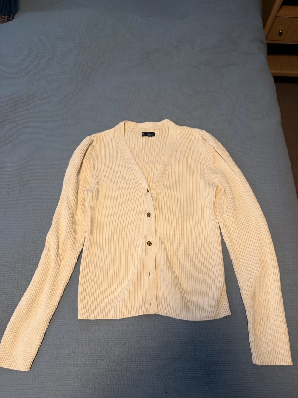 Gap Ribbed Knit V-Neck Cardigan, Ivory, Size Medium Tall